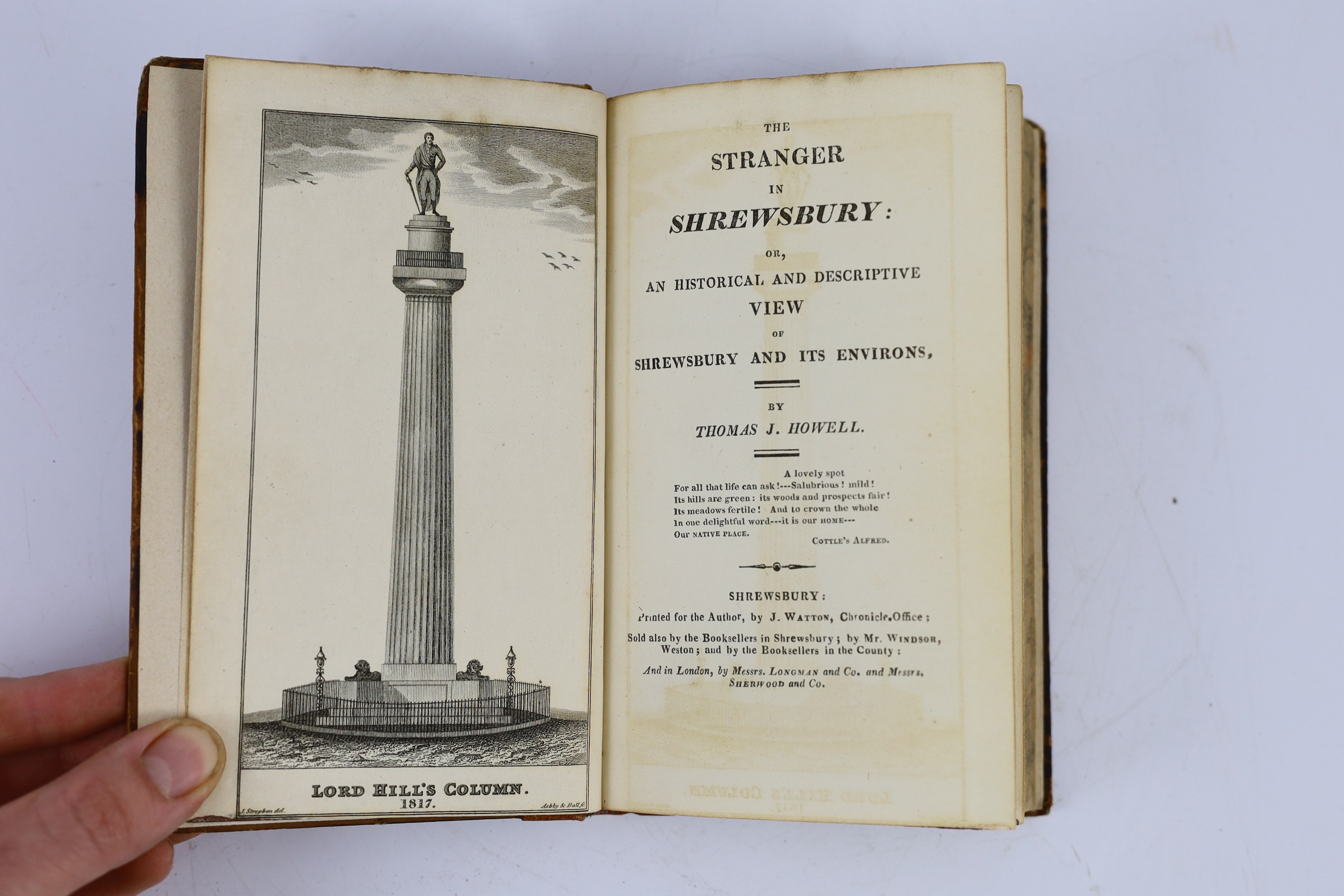 SALOP: The Stranger in Shrewsbury...large folded pictorial plan and 4 plates, subscribers list; contemp. calf (rebacked), marbled edges. Shrewsbury, (1816); (? Owen, H.) Some Account of the Ancient and Present State of S